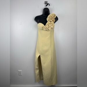 The Wolf Gang Women Flores One Shoulder Rose Midi Dress Yellow Size XS